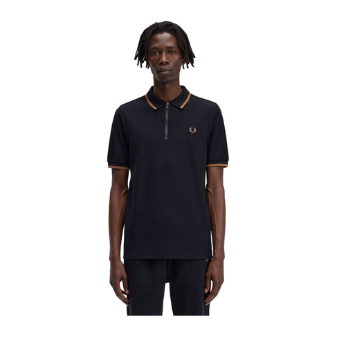 Polo Uomo maniche corte in crêpe con zip Nero FRED PERRY- Francavilla Moda